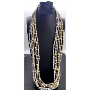 Vintage Multi Strand Beaded Bar Necklace Womens Layered